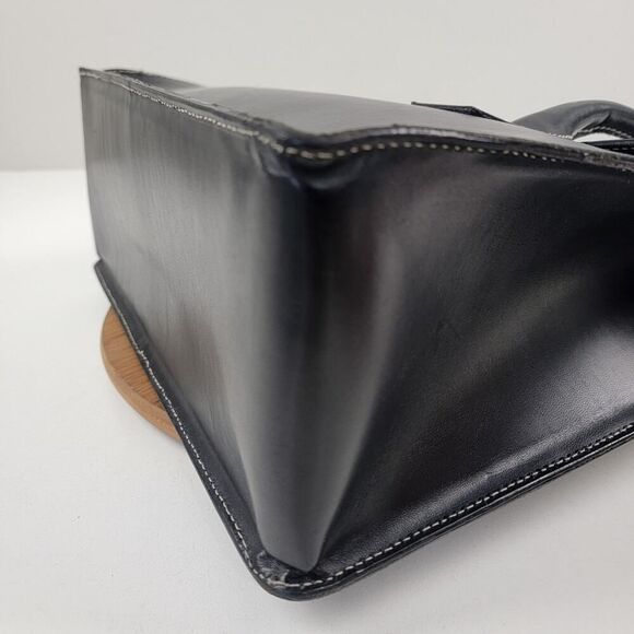 Lamberston Truex Boxcar Black Leather Handbag Bag Purse Italy - Picture 8 of 16